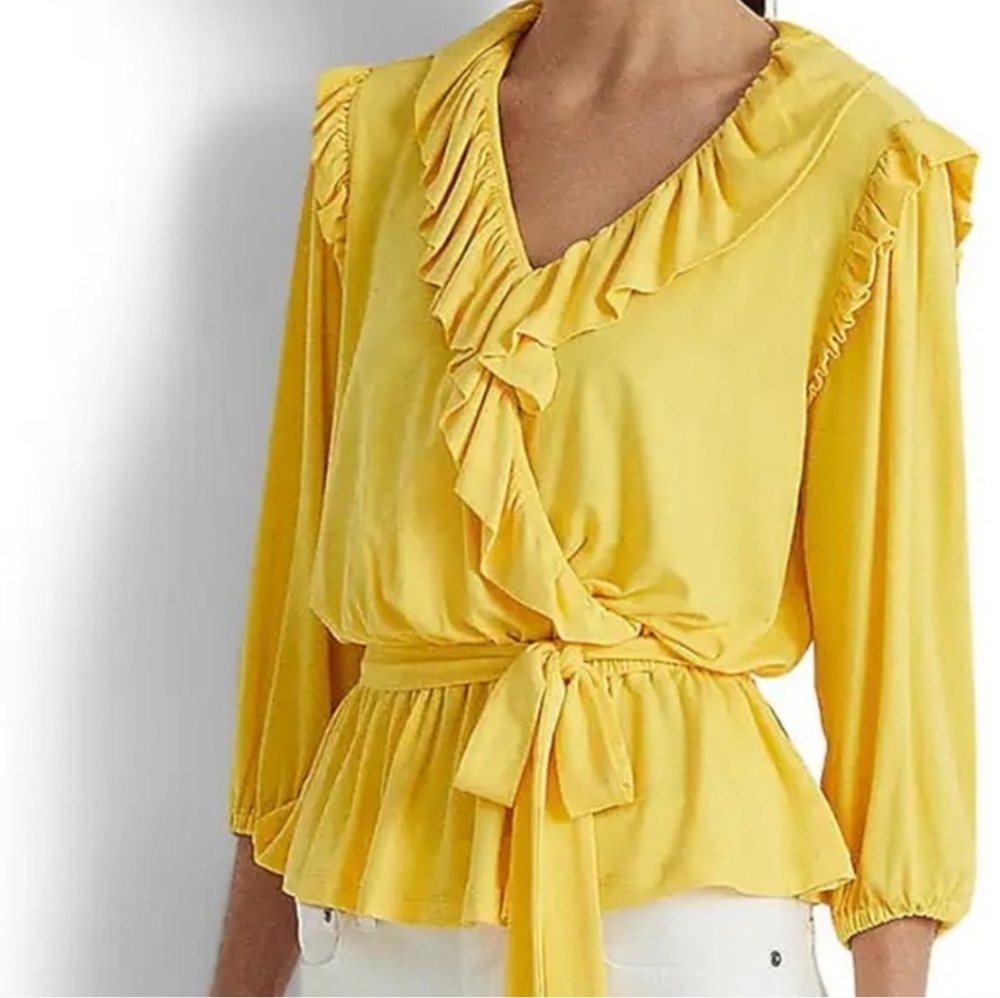 NWT Women's Lauren Ralph Lauren Belted Jersey Peplum Top - Picture 2 of 6